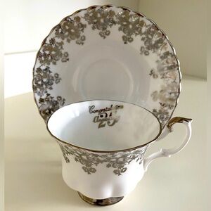 EUC VTG Royal Albert Bone China in Silver and White 25th Anniversary Inside Cup